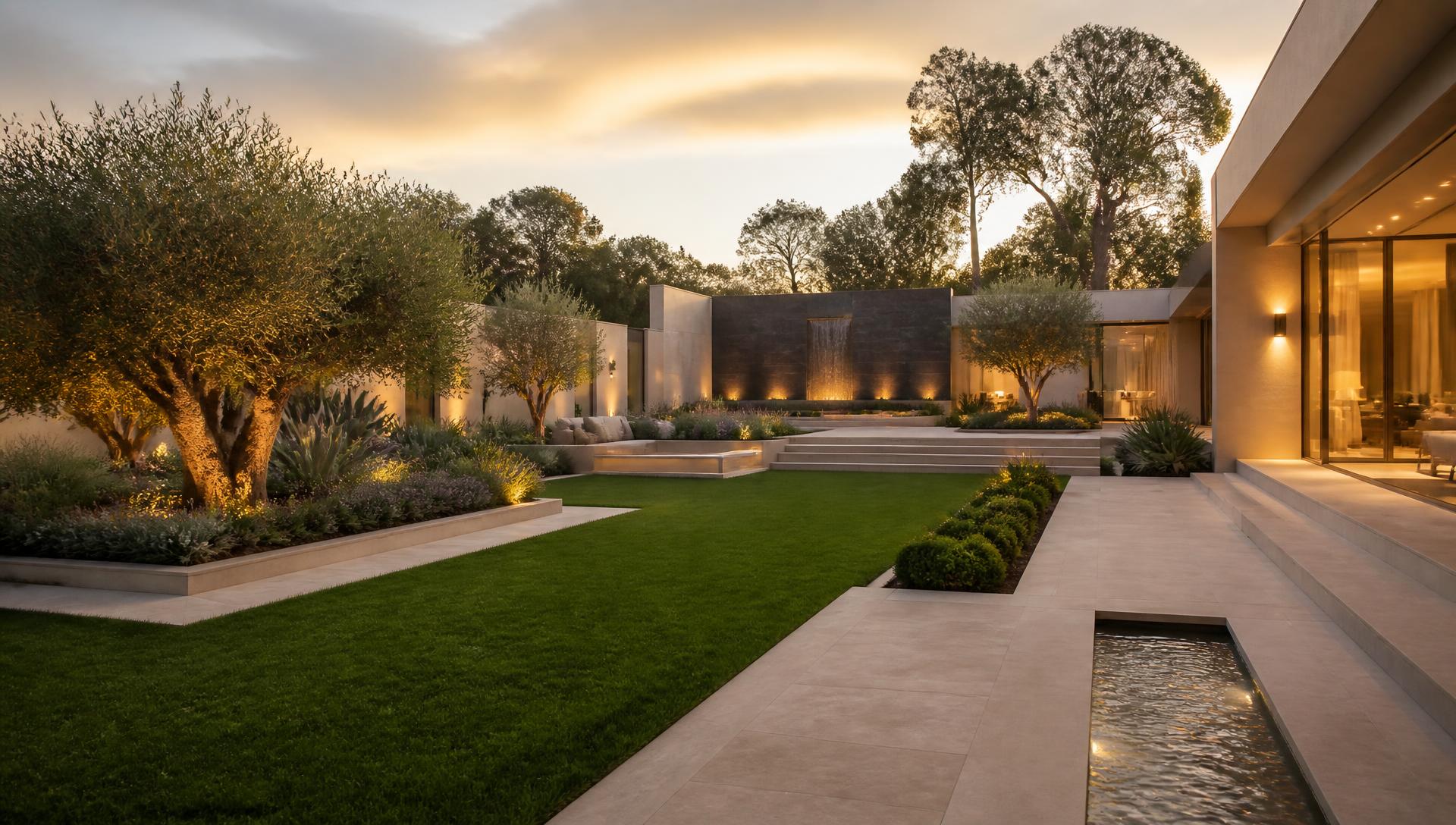 Landscaped luxury garden courtyard of a residence styled by Indostyle